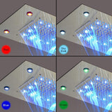 waterfall shower head, rainfall shower head, waterfall showerhead, waterfall shower heads, shower head waterfall, shower head with waterfall, water fall shower head, waterfall rain shower head, recessed shower head, rainfall waterfall shower head, waterfall shower, rain waterfall shower head, recessed rain shower head, and rainfall showerhead. Cascada Luxurious 14" x 20" Large Multicolor LED Shower Head with Color Changing Remote Controller