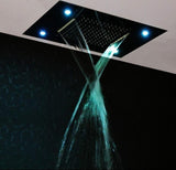 waterfall shower head, rainfall shower head, waterfall showerhead, waterfall shower heads, shower head waterfall, shower head with waterfall, water fall shower head, waterfall rain shower head, recessed shower head, rainfall waterfall shower head, waterfall shower, rain waterfall shower head, recessed rain shower head, and rainfall showerhead. Cascada Luxurious 14" x 20" Large Multicolor LED Shower Head with Color Changing Remote Controller