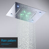 Cascada Luxury 14" x 20" Square Ceiling Mounted LED Shower System With 3-Way Thermostatic Valve (4 knobs),3 Mode Function (Rainfall, Waterfall & Handheld Shower) & Remote Control App shower head with handheld rain LED rainfall four valve handle shower heads high pressure black hand held system holder waterfall rainfall mix matte gold kit chrome oil rubbed bronze mixer modern ceiling mount 3 way thermostatic square showers systems 