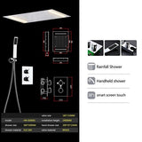 14"x20" White LED Shower Set with Dual Thermostatic Valve - Cascada Showers Cascada Luxury 14" x 20" Square White LED Shower System (Ceiling Mounted) with Dual Thermostatic Valve & 2 Mode Functions (Rainfall & Handheld Shower) shower head with handheld rain White LED rainfall dual valve handle showerheads high-pressure black handheld system holder matte fixture gold kit chrome oil rubbed bronze handshowers mixer modern Ceiling mount 3-way thermostatic square showers system