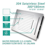 Dimension of Cascada Luxury 15” x 23” LED Music Shower System 