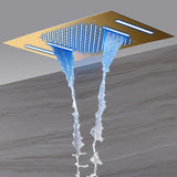 Cascada Luxury 15” x 23” LED Music shower system with built-in Bluetooth Speakers, 4 function (Rainfall, Waterfall, Body jet & Handshower) & Remote Control 64 Color Lights cascada system LED bluetooth shower head speaker hot cold music rain rainfall musical lights showerhead body spray jets waterfall misty ceiling mounted handheld high pressure multicolor holder matte black chrome oil rubbed bronze mixer remote control