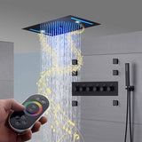 Cascada Luxury 23”x15” Music LED shower system with built-in Bluetooth Speakers,5 function (Rainfall,Waterfall,Misty,body jets & HandShower) & Remote Control 64 Color Lights cascada system LED bluetooth shower head speaker hot cold music rain rainfall musical light showerhead body spray jet waterfall misty ceiling mounted handheld high pressure thermostatic mixer holder black matte chrome oil rubbed bronze remote control