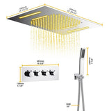 Cascada Luxury 23”x15” Music LED shower system with built-in Bluetooth Speakers,5 function (Rainfall,Waterfall,Misty,body jets & HandShower) & Remote Control 64 Color Lights cascada system LED bluetooth shower head speaker hot cold music rain rainfall musical light showerhead body spray jet waterfall misty ceiling mounted handheld high pressure thermostatic mixer holder black matte chrome oil rubbed bronze remote control