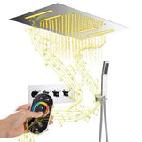 Cascada Luxury 23”x15” Music LED shower system with built-in Bluetooth Speakers,5 function (Rainfall,Waterfall,Misty,body jets & HandShower) & Remote Control 64 Color Lights cascada system LED bluetooth shower head speaker hot cold music rain rainfall musical light showerhead body spray jet waterfall misty ceiling mounted handheld high pressure thermostatic mixer holder black matte chrome oil rubbed bronze remote control
