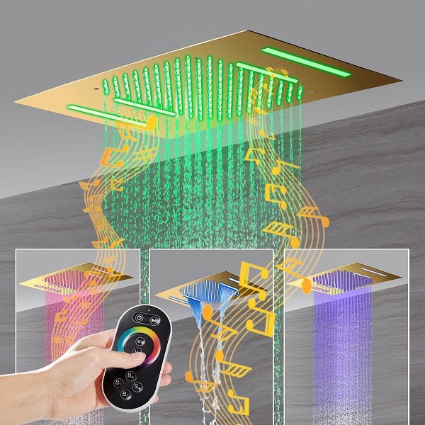 Cascada LED shower displaying red ambient lighting during use