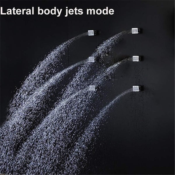 Luxury shower system with 15x28 LED head and body jets