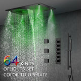Cascada Luxury 16”x28” Music LED shower system with built-in Bluetooth Speakers, 5 functions (Rain, Waterfall, Mist Outlet, Body Jet & Hand Shower) & Remote Control 64 Color Lights cascada system LED bluetooth shower head speaker hot cold music rain rainfall musical lights showerhead body spray jet waterfall misty ceiling mounted handheld high pressure multicolor holder thermostatic chrome oil rubbed bronze mixer remote control