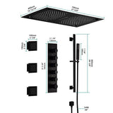 Cascada Luxury 16”x28” Music LED shower system with built-in Bluetooth Speakers, 5 functions (Rain, Waterfall, Mist Outlet, Body Jet & Hand Shower) & Remote Control 64 Color Lights cascada system LED bluetooth shower head speaker hot cold music rain rainfall musical lights showerhead body spray jet waterfall misty ceiling mounted handheld high pressure multicolor holder thermostatic chrome oil rubbed bronze mixer remote control