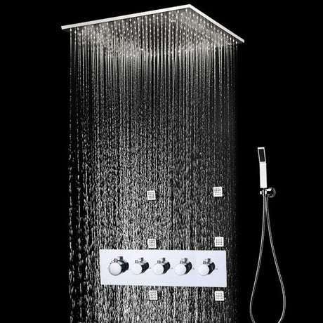 ceiling mounted rain shower head, ceiling mounted rain shower system, ceiling shower, ceiling mount rain shower head, celiling mounted shower system, rain shower head from ceiling,  ceiling mounted rain shower head system, rain shower head ceiling mount, ceiling mounted shower system, and ceiling mount shower system. Cascada Luxury 20" Square Ceiling Mounted Thermostatic Shower System, SPA Misty, Rainfall, Hand shower, Side Spray Mode  shower head, thermostatic shower, rain shower, rain shower faucet