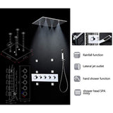 ceiling mounted rain shower head, ceiling mounted rain shower system, ceiling shower, ceiling mount rain shower head, celiling mounted shower system, rain shower head from ceiling,  ceiling mounted rain shower head system, rain shower head ceiling mount, ceiling mounted shower system, and ceiling mount shower system. Cascada Luxury 20" Square Ceiling Mounted Thermostatic Shower System, SPA Misty, Rainfall, Hand shower, Side Spray Mode  shower head, thermostatic shower, rain shower, rain shower faucet