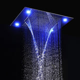 waterfall led shower head with handheld rain Curtain LED multicolor built in Bluetooth speaker shower heads hand held system holder rainfall waterfall SPA mist matte black gold kit chrome oil rubbed bronze 6 knob valve mixer ceiling mount remote control app system