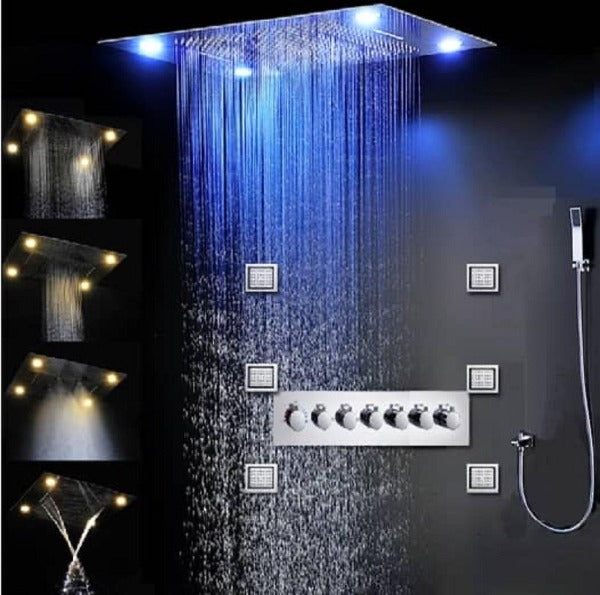 Luxury shower system with 23x31 LED head and six body jets