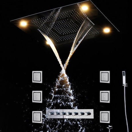 Modern spa style bathroom with Cascada Showers 23x31 luxury LED shower system