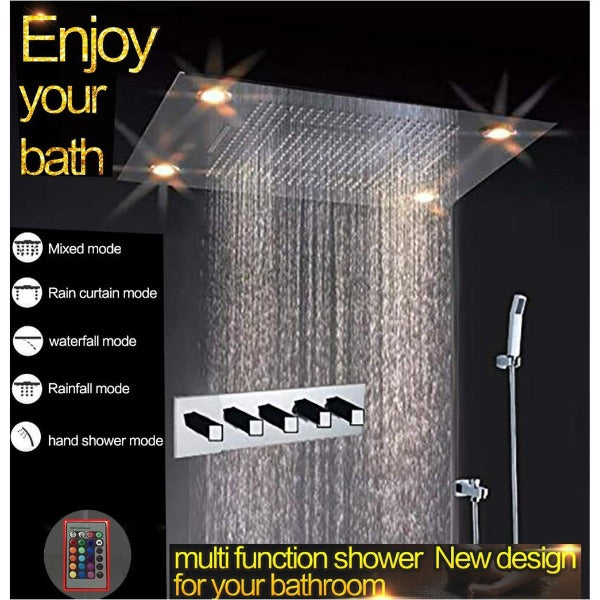 showerhead system rain head shower handheld set complete led bathroom waterfall heads light rainfall Thermostatic 6 knob Shower Set for lights bathroom set