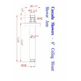 6" Ceiling Mount Shower Arm - Cascada Showers