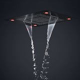 waterfall shower head, waterfall shower heads, shower head waterfall, shower head with waterfall, water fall shower head, shower waterfall head, waterfall rain shower head, waterfall bluetooth speaker, waterfall shower head, shower head water fall. Cascada Classic 23”x31” large recessed Waterfall rain shower head w/4 modes (Rain+ Curtain + Waterfall + Mix), Built-in Bluetooth Speaker, & remote control for LED light shower head with 4 modes function rain Curtain rainfall waterfall.