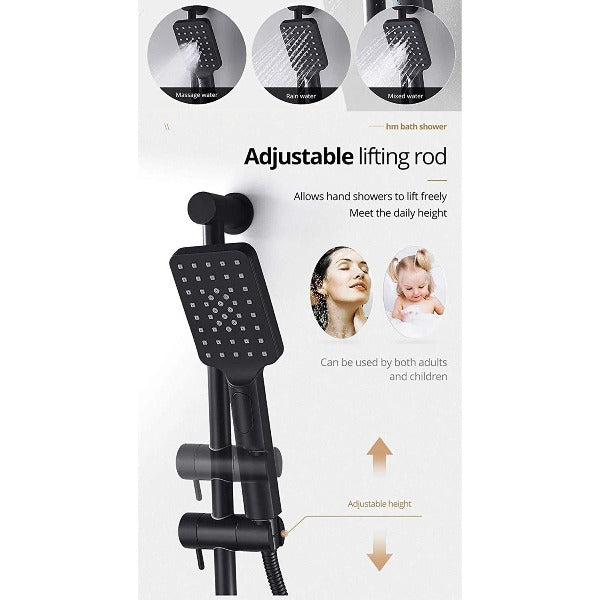 9"x22" Matt Black Wall Mounted Multi Settings Shower System - Cascada Showers
