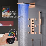 Cascada 22” Music LED shower system (Wall Mounted) with built-in Bluetooth Speakers, 4 function (Rain, Waterfall, body jets & Hand Shower) & Remote Control 64 Color Lights cascada system LED bluetooth shower head with handheld speaker hot cold music rain rainfall musical light showerhead body spray jet waterfall lifting rod wall mounted high pressure thermostatic mixer black matte chrome oilrubbed bronze remote control