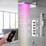 Cascada 22” Music LED shower system (Wall Mounted) with built-in Bluetooth Speakers, 4 function (Rain, Waterfall, body jets & Hand Shower) & Remote Control 64 Color Lights cascada system LED bluetooth shower head with handheld speaker hot cold music rain rainfall musical light showerhead body spray jet waterfall lifting rod wall mounted high pressure thermostatic mixer black matte chrome oilrubbed bronze remote control