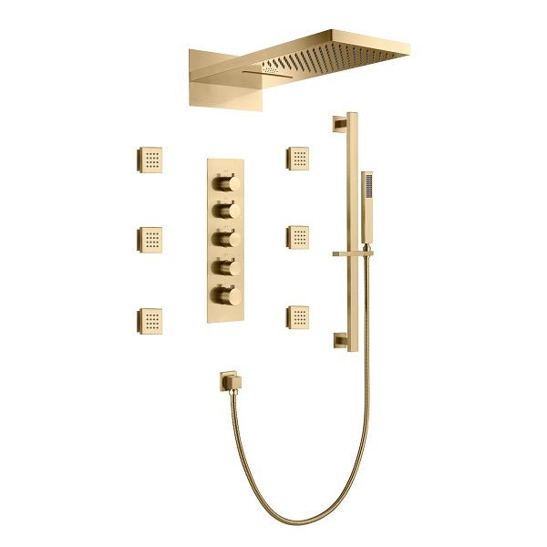 Cascada 22” Music LED shower system (Wall Mounted) with built-in Bluetooth Speakers, 4 function (Rain, Waterfall, body jets & Hand Shower) & Remote Control 64 Color Lights cascada system LED bluetooth shower head with handheld speaker hot cold music rain rainfall musical light showerhead body spray jet waterfall lifting rod wall mounted high pressure thermostatic mixer black matte chrome oilrubbed bronze remote control