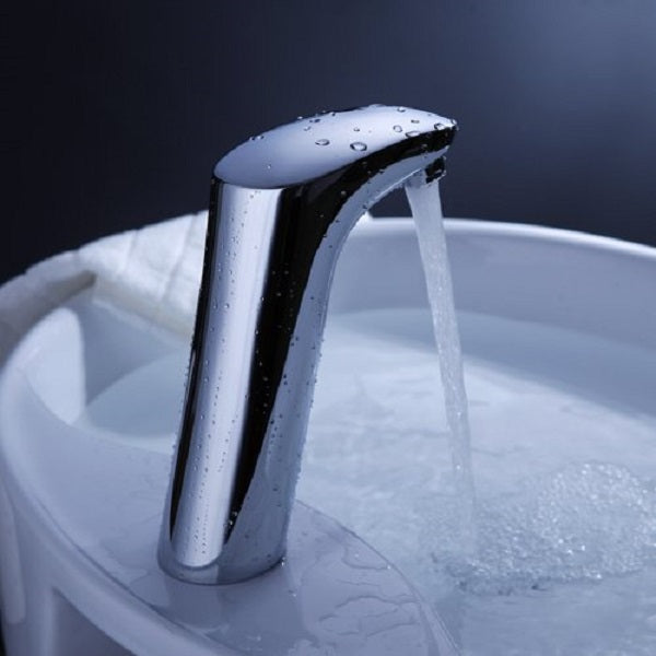 Cascada Touch Free Automatic Sensor Sink Faucet with Temperature Control Handle (Hot & Cold), Chrome touchless faucet bathroom sensor adapter restroom automatic sink hands free chrome vanity faucets touch brass material water contemporary design hot cold mixing valve plated sensors faucet heavy duty automatically turned on-off low power consumptions