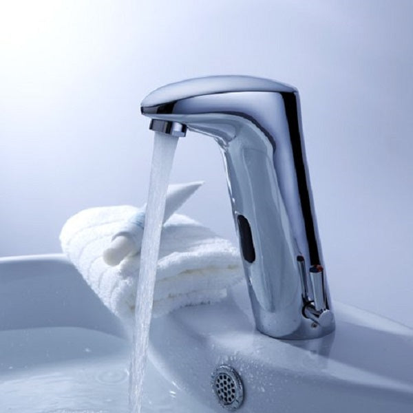 Cascada Touch Free Automatic Sensor Sink Faucet with Temperature Control Handle (Hot & Cold), Chrome touchless faucet bathroom sensor adapter restroom automatic sink hands free chrome vanity faucets touch brass material water contemporary design hot cold mixing valve plated sensors faucet heavy duty automatically turned on-off low power consumptions