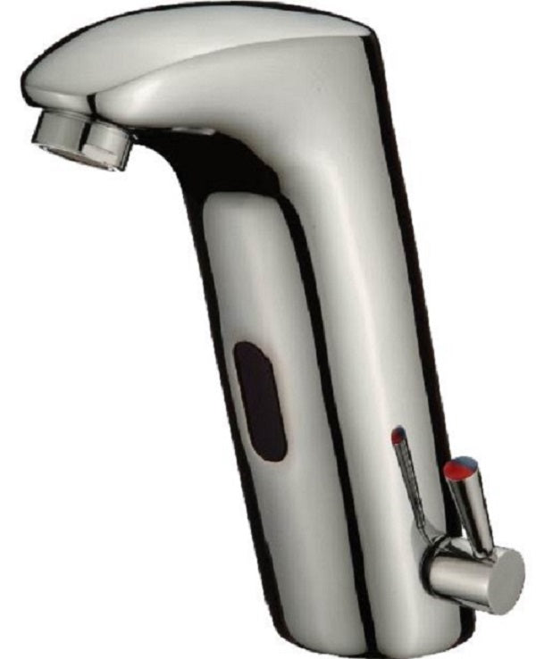 Cascada Touch Free Automatic Sensor Sink Faucet with Temperature Control Handle (Hot & Cold), Chrome  touchless faucet bathroom sensor adapter restroom automatic sink hands free chrome vanity faucets touch brass material water contemporary design hot cold mixing valve plated sensors faucet heavy duty automatically turned on-off low power consumptions