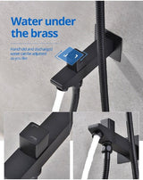 Cascada 14"x20" LED Shower System with 2-Way Thermostatic Valve - Cascada Showers shower head with handheld rain LED rainfall 3 knob handle shower heads high pressure black hand held system holder spout spray matte fixtures gold kit chrome oil rubbed bronze mixer remote modern ceiling mount 2 way thermostatic square showers system Cascada Thermostatic 14 x 20 Inch LED Shower System with 2-Way thermostatic mixer, Top Spray Shower and Push Button Hand Shower