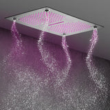 Cascada Luxury 16”x28” Music LED shower system with built-in Bluetooth Speakers, 5 functions (Rain, Waterfall, Mist Outlet, Body Jet & Hand Shower) & Remote Control 64 Color Lights cascada system LED bluetooth shower head speaker hot cold music rain rainfall musical lights showerhead body spray jet waterfall misty ceiling mounted handheld high pressure multicolor holder thermostatic chrome oil rubbed bronze mixer remote control