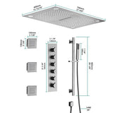 Cascada Luxury 16”x28” Music LED shower system with built-in Bluetooth Speakers, 5 functions (Rain, Waterfall, Mist Outlet, Body Jet & Hand Shower) & Remote Control 64 Color Lights cascada system LED bluetooth shower head speaker hot cold music rain rainfall musical lights showerhead body spray jet waterfall misty ceiling mounted handheld high pressure multicolor holder thermostatic chrome oil rubbed bronze mixer remote control