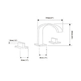 Dimension diagram of Cascada waterfall bathroom faucet showing height, spout reach, and handle spacing