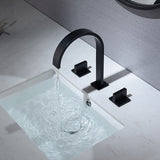 Cascada matte black waterfall bathroom sink faucet with dual square knobs