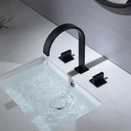 Cascada matte black waterfall bathroom sink faucet with dual square knobs