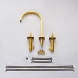 Exploded view of Cascada faucet with spout, handles, connecting pipes, and inlet pipes labeled