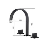 Dimension diagram showing faucet height, spout reach, and handle spacing
