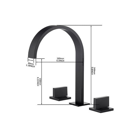 Dimension diagram showing faucet height, spout reach, and handle spacing