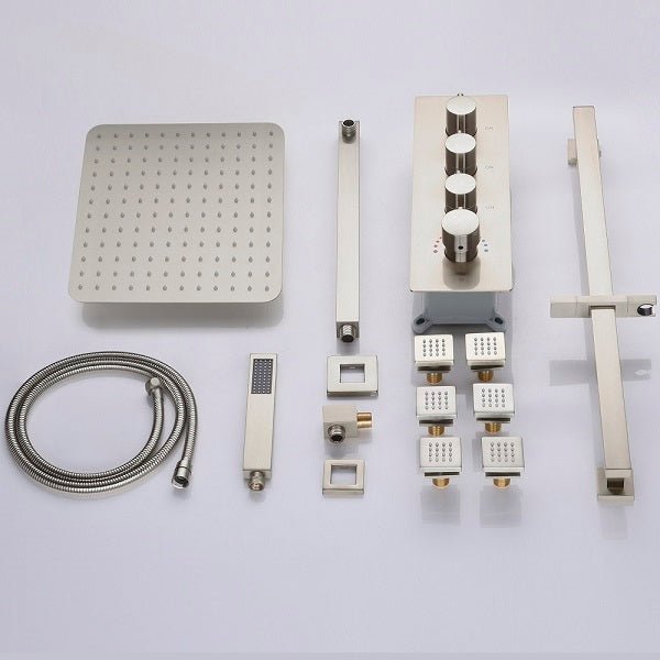 Cascada Geneva Luxury 12” Rainfall Shower set with 4 knob thermostatic Valves - Cascada Showers