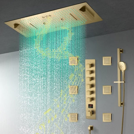 Cascada Genoa 16"x36" Brushed Gold Music LED Digital Shower System - Cascada Showers