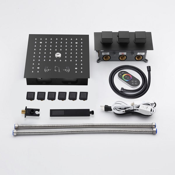 Matte black Cascada shower system with color-changing LED accent lighting
