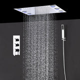 Cascada Luxury 14 x 20 Inch Square LED Shower System with 2-Way thermostatic mixer, 2-Mode Functions (Rainfall & Hand Shower) & Remote-Control LED Lights