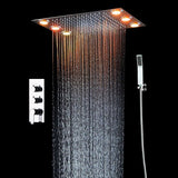 Cascada Luxury 14 x 20 Inch Square LED Shower System with 2-Way thermostatic mixer, 2-Mode Functions (Rainfall & Hand Shower) & Remote-Control LED Lights shower head with handheld led shower system with triple thermostatic valve shower head Rainfall Shower Head led shower head cascada shower