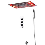 Cascada Luxury 14 x 20 Inch Square LED Shower System with 2-Way thermostatic mixer, 2-Mode Functions (Rainfall & Hand Shower) & Remote-Control LED Lights
