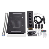 Cascada Luxury 15” x 23” LED Music shower system with built-in Bluetooth Speakers, 4 function (Rainfall, Waterfall, Body jet & Handshower) & Remote Control 64 Color Lights cascada system LED bluetooth shower head speaker hot cold music rain rainfall musical lights showerhead body spray jets waterfall misty ceiling mounted handheld high pressure multicolor holder matte black chrome oil rubbed bronze mixer remote control led black shower system