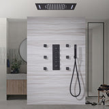 Cascada Luxury 15” x 23” LED Music shower system with built-in Bluetooth Speakers, 4 function (Rainfall, Waterfall, Body jet & Handshower) & Remote Control 64 Color Lights cascada system LED bluetooth shower head speaker hot cold music rain rainfall musical lights showerhead body spray jets waterfall misty ceiling mounted handheld high pressure multicolor holder matte black chrome oil rubbed bronze mixer remote control led black shower system