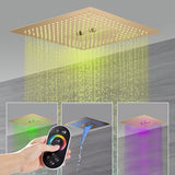 shower music player. shower with lights and music. shower music system. speaker for shower. bluetooth music led shower system. bluetooth speaker for shower. bluetooth speakers shower shower entertainment system. built-in shower speaker. shower light with bluetooth speaker. Cascada Luxury 16” Square Music LED shower system with built-in Bluetooth Speakers, 4 function (Rainfall, Waterfall, Misty, & Hand shower)