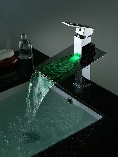 Color Changing LED Waterfall Sink Faucet - Cascada Showers