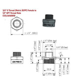 Technical drawing of G3/4 to NPT1/2 brass adapter with detailed dimensions

