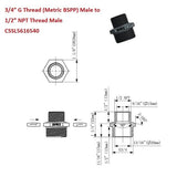 G Thread (Metric BSPP) Male to NPT Male Lead-Free Adapter (3/4" x 1/2") - Cascada Showers