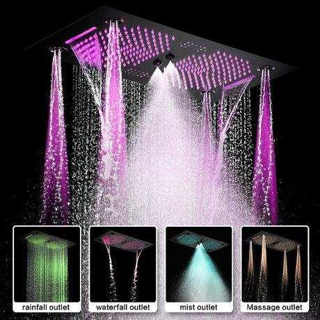 Pisa 16"x28" Matte Black LED Showerhead By Cascada Showers - Cascada Showers